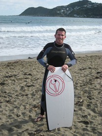 Boogie boarding at Lyall Bay