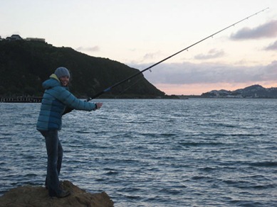 Surfcasting at Shelly Bay, Wellington
